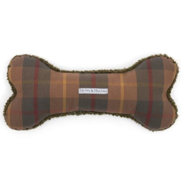 Mutts & Hounds - Tartan Wax & Olive Sherpa Squeaky Bone Dog Toy