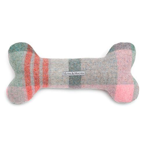 Mutts & Hounds - Macaroon Check Tweed Squeaky Bone Dog Toy